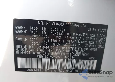 2023 Subaru Ascent Onyx Edition Limited 7-Passenger from USA, damaged, VIN 4S4WMAKD7P3443190